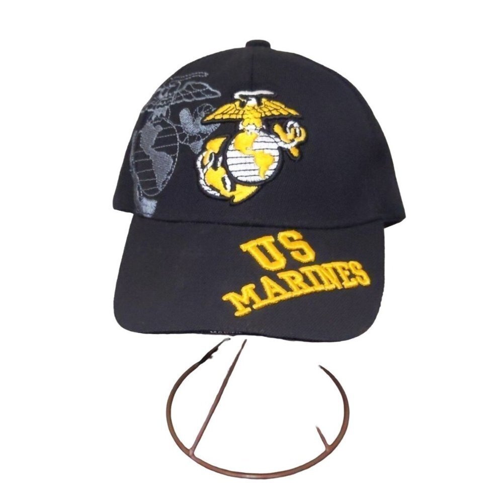 Mens Black  Gold Us Marines Baseball Style Cap Hat One Size